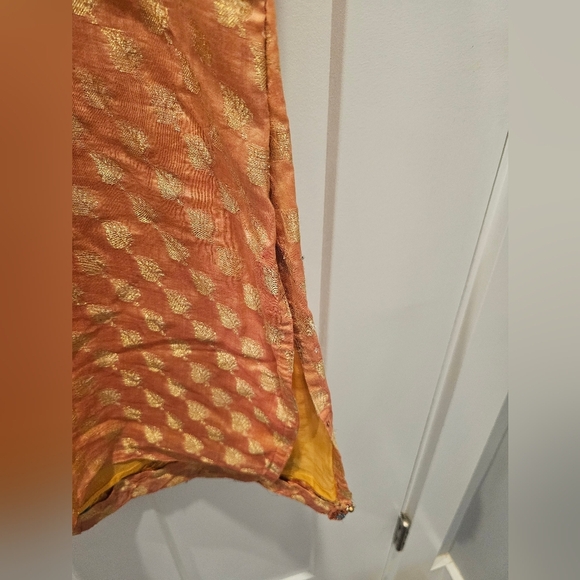 "XL Peach Gold Embroidered Kurti Tunic Dress Beaded Ethnic Boho Festival Wear" - Picture 7 of 10